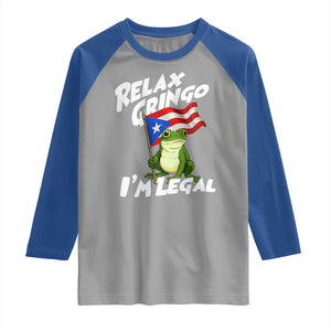 Funny Relax Gringo I Am Legal Raglan Shirt Puerto Rico Flag Coqui Frog TS11 Sport Gray Royal Print Your Wear