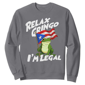 Funny Relax Gringo I Am Legal Sweatshirt Puerto Rico Flag Coqui Frog TS11 Charcoal Print Your Wear