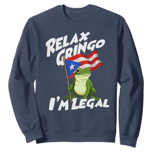 Funny Relax Gringo I Am Legal Sweatshirt Puerto Rico Flag Coqui Frog TS11 Navy Print Your Wear