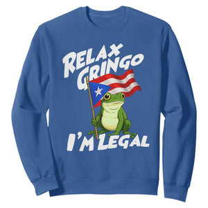 Funny Relax Gringo I Am Legal Sweatshirt Puerto Rico Flag Coqui Frog TS11 Royal Blue Print Your Wear
