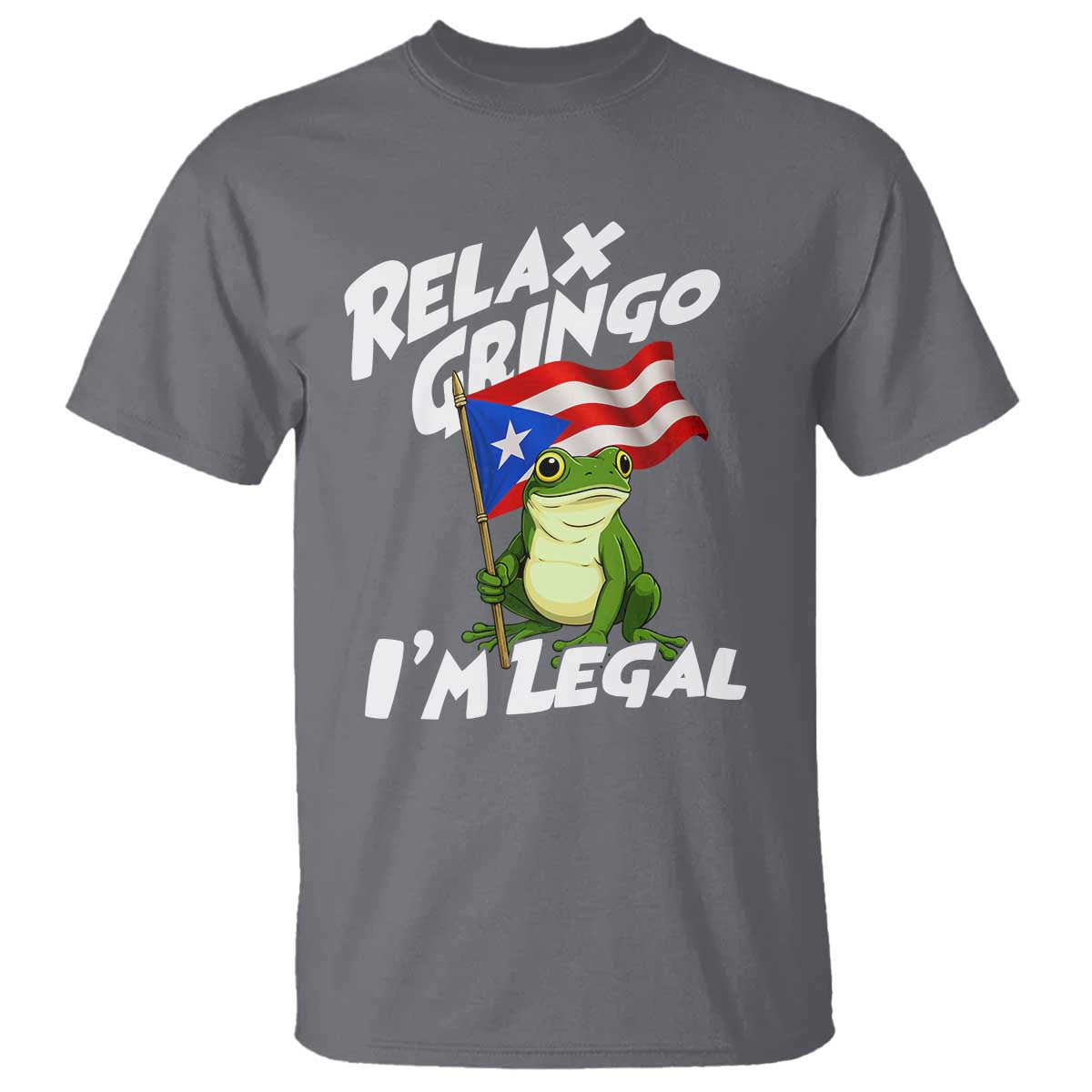 Funny Relax Gringo I Am Legal T Shirt Puerto Rico Flag Coqui Frog TS11 Charcoal Print Your Wear