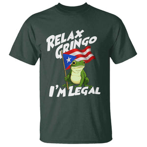 Funny Relax Gringo I Am Legal T Shirt Puerto Rico Flag Coqui Frog TS11 Dark Forest Green Print Your Wear