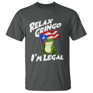 Funny Relax Gringo I Am Legal T Shirt Puerto Rico Flag Coqui Frog TS11 Dark Heather Print Your Wear