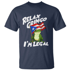 Funny Relax Gringo I Am Legal T Shirt Puerto Rico Flag Coqui Frog TS11 Navy Print Your Wear