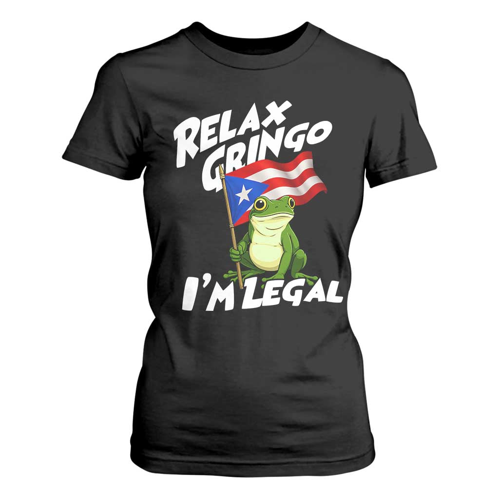 Funny Relax Gringo I Am Legal T Shirt For Women Puerto Rico Flag Coqui Frog TS11 Black Print Your Wear