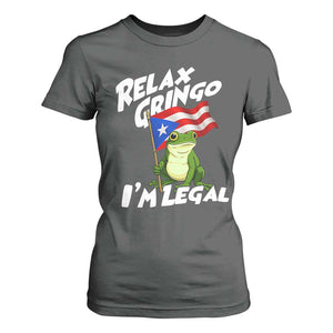 Funny Relax Gringo I Am Legal T Shirt For Women Puerto Rico Flag Coqui Frog TS11 Dark Heather Print Your Wear