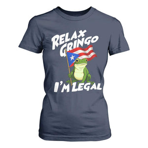 Funny Relax Gringo I Am Legal T Shirt For Women Puerto Rico Flag Coqui Frog TS11 Navy Print Your Wear