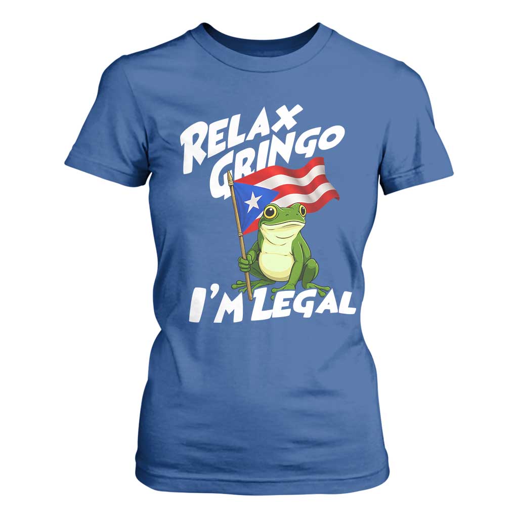 Funny Relax Gringo I Am Legal T Shirt For Women Puerto Rico Flag Coqui Frog TS11 Royal Blue Print Your Wear