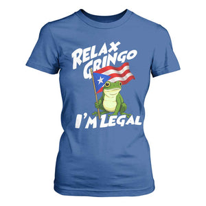 Funny Relax Gringo I Am Legal T Shirt For Women Puerto Rico Flag Coqui Frog TS11 Royal Blue Print Your Wear