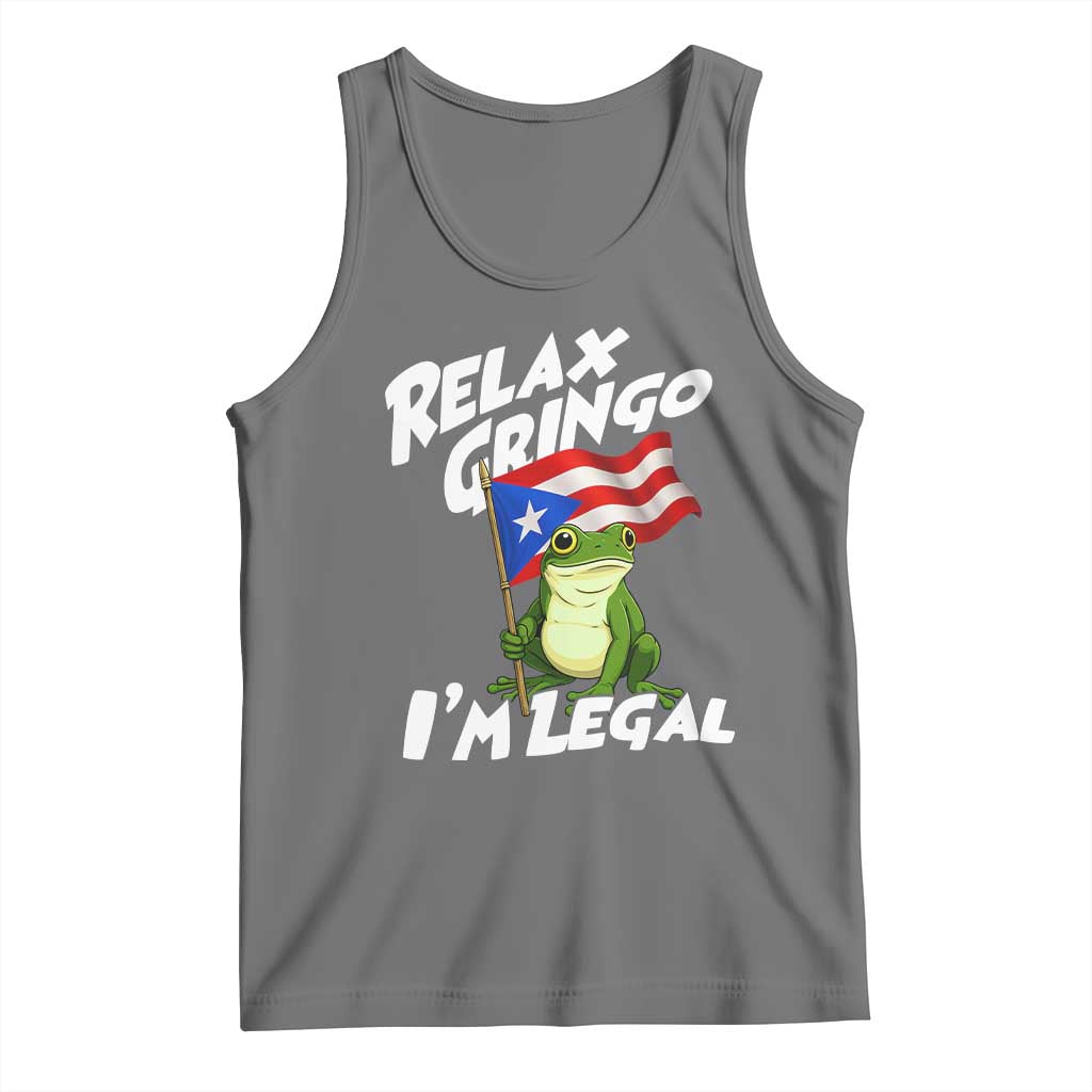 Funny Relax Gringo I Am Legal Tank Top Puerto Rico Flag Coqui Frog TS11 Black Heather Print Your Wear
