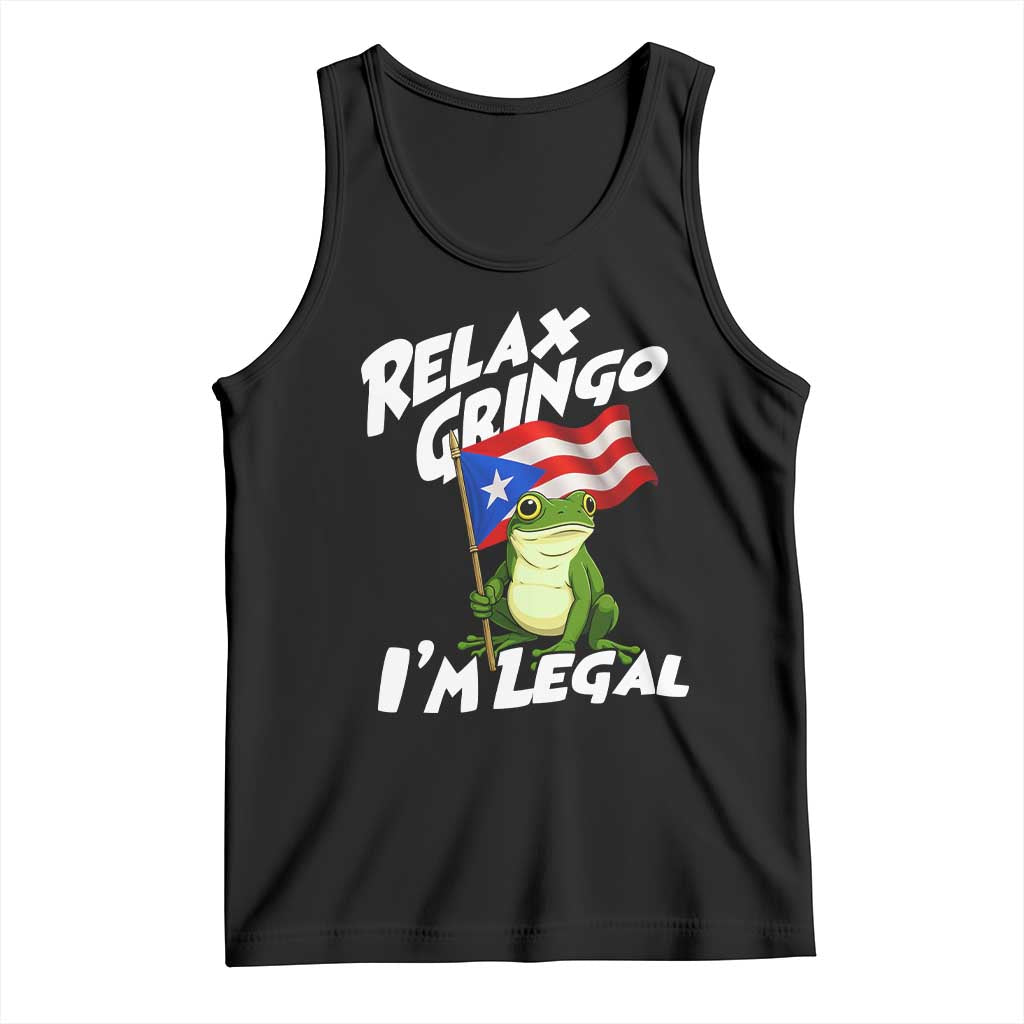 Funny Relax Gringo I Am Legal Tank Top Puerto Rico Flag Coqui Frog TS11 Black Print Your Wear