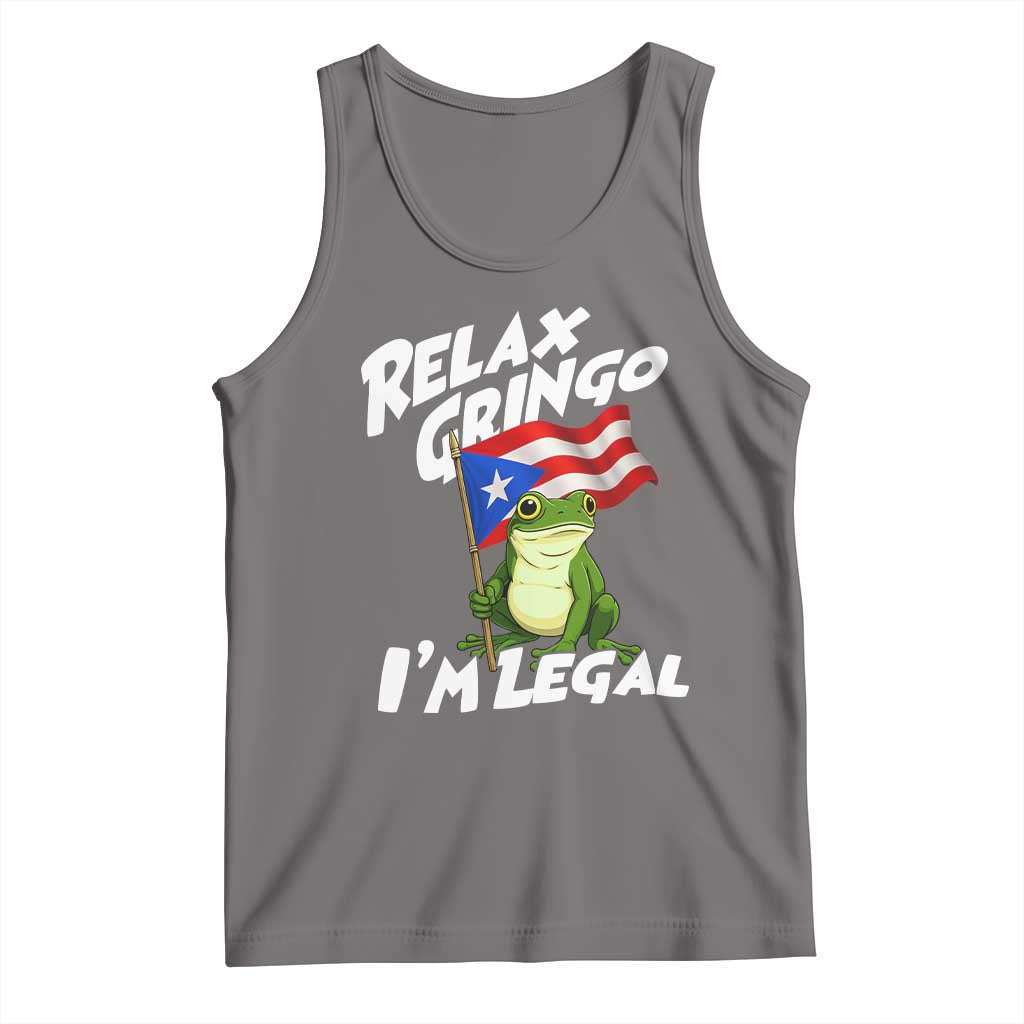 Funny Relax Gringo I Am Legal Tank Top Puerto Rico Flag Coqui Frog TS11 Deep Heather Print Your Wear