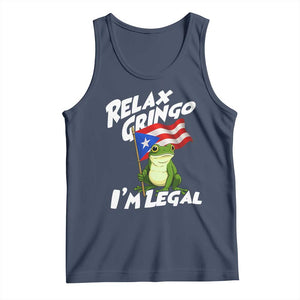 Funny Relax Gringo I Am Legal Tank Top Puerto Rico Flag Coqui Frog TS11 Navy Print Your Wear