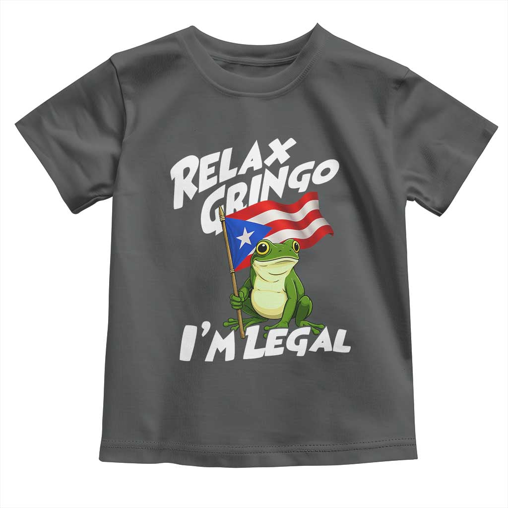Funny Relax Gringo I Am Legal Toddler T Shirt Puerto Rico Flag Coqui Frog TS11 Dark Heather Print Your Wear