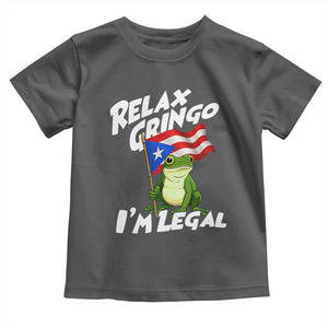 Funny Relax Gringo I Am Legal Toddler T Shirt Puerto Rico Flag Coqui Frog TS11 Dark Heather Print Your Wear