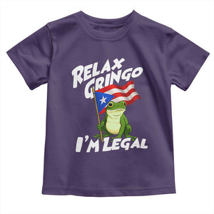 Funny Relax Gringo I Am Legal Toddler T Shirt Puerto Rico Flag Coqui Frog TS11 Purple Print Your Wear