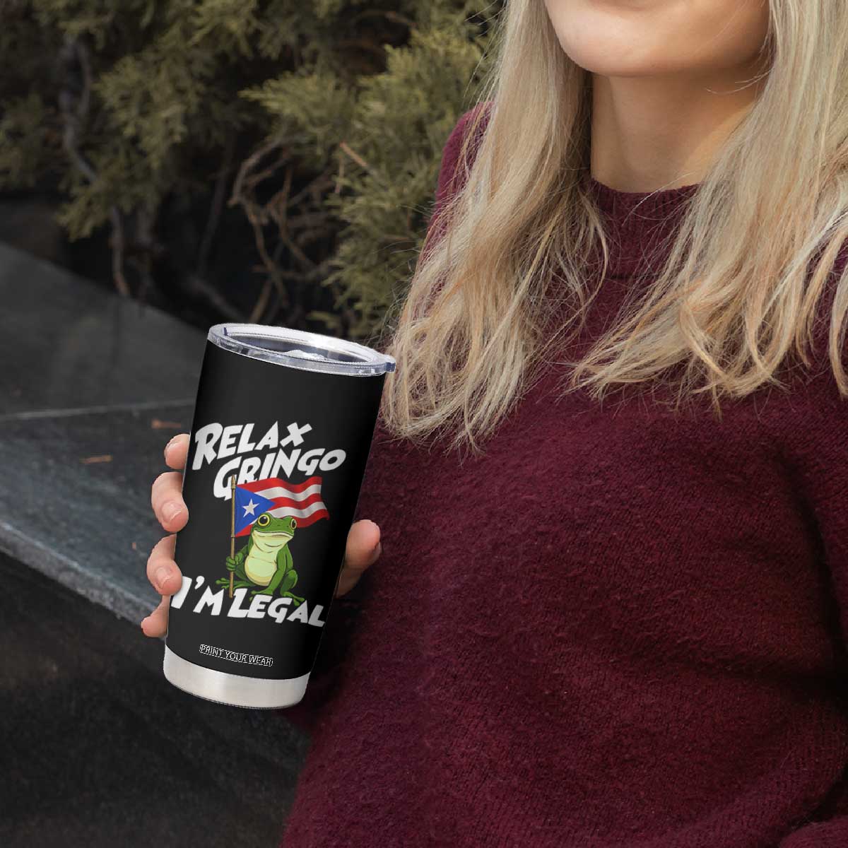 Funny Relax Gringo I Am Legal Tumbler Cup Puerto Rico Flag Coqui Frog TS11 Print Your Wear
