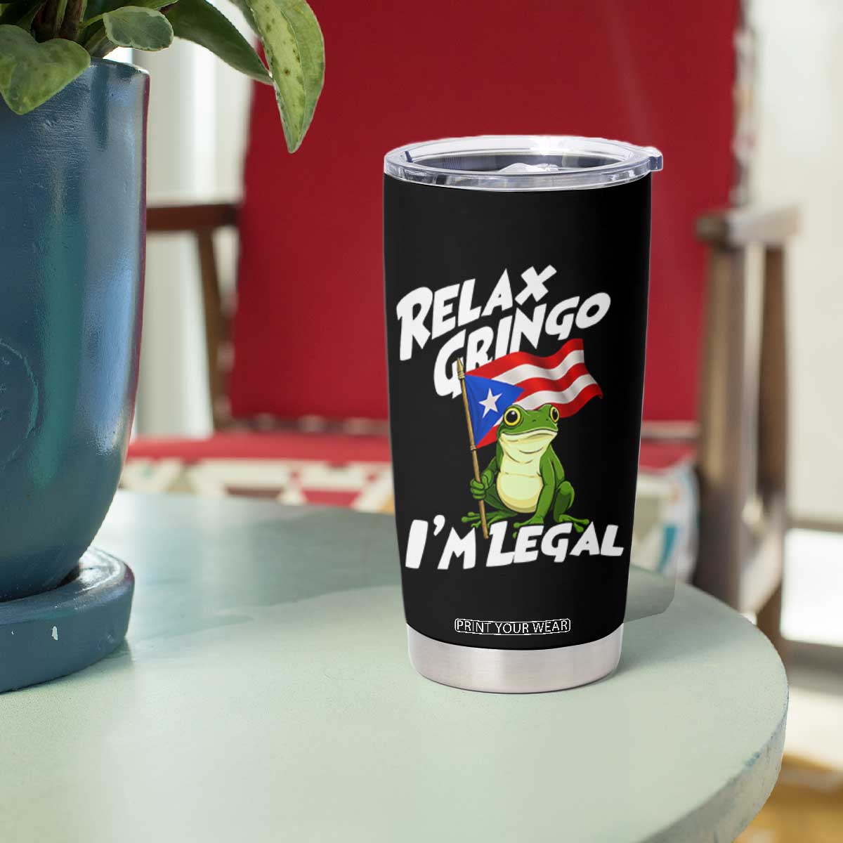 Funny Relax Gringo I Am Legal Tumbler Cup Puerto Rico Flag Coqui Frog TS11 Print Your Wear