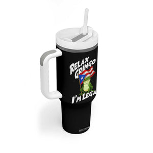 Funny Relax Gringo I Am Legal Tumbler With Handle Puerto Rico Flag Coqui Frog TS11 Print Your Wear