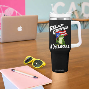 Funny Relax Gringo I Am Legal Tumbler With Handle Puerto Rico Flag Coqui Frog TS11 Print Your Wear