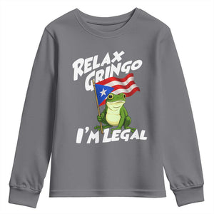 Funny Relax Gringo I Am Legal Youth Sweatshirt Puerto Rico Flag Coqui Frog TS11 Charcoal Print Your Wear