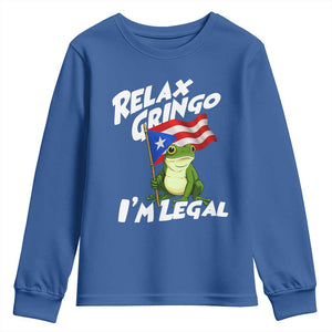 Funny Relax Gringo I Am Legal Youth Sweatshirt Puerto Rico Flag Coqui Frog TS11 Royal Blue Print Your Wear