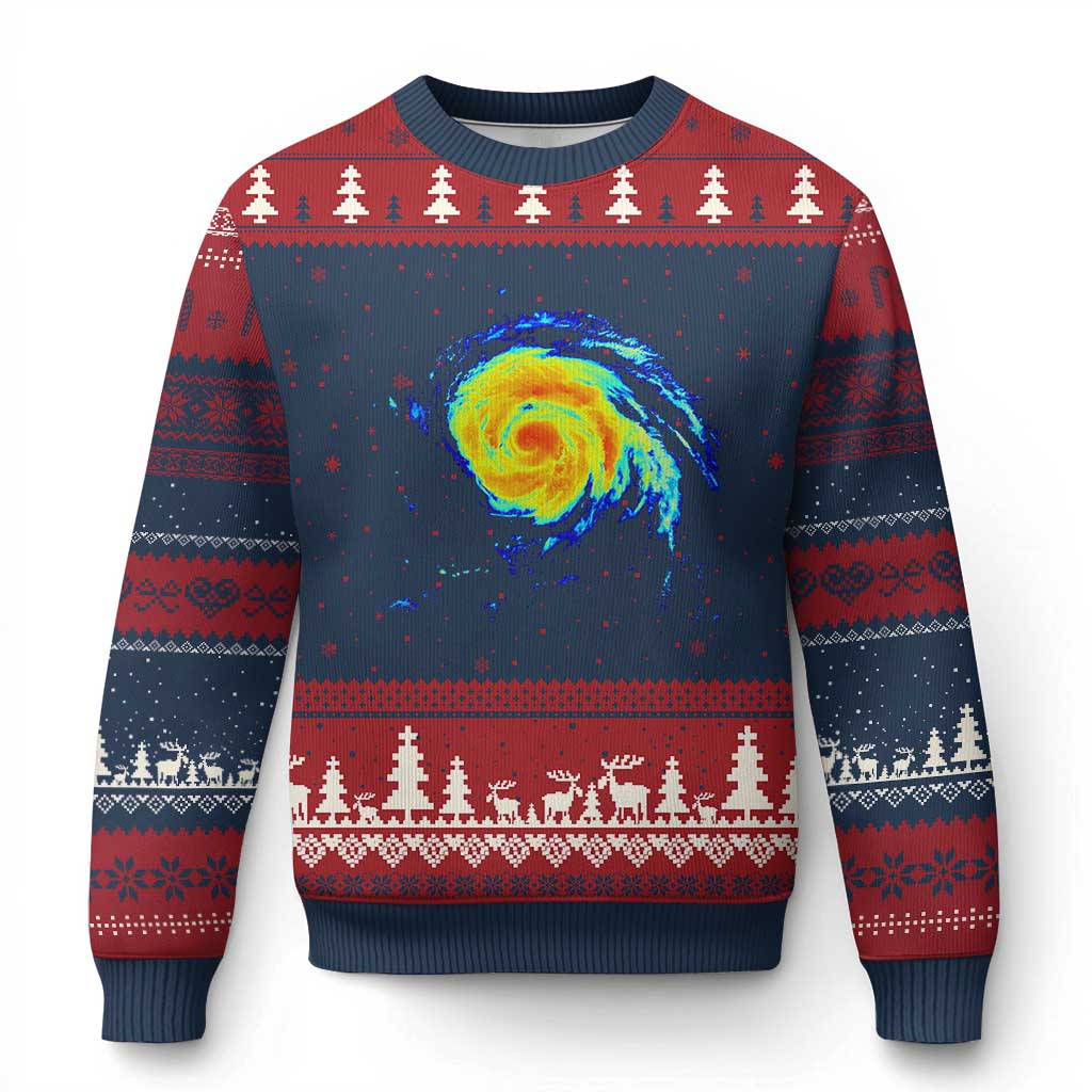 Hurricane Erin Ugly Christmas Sweater Meteorologist Weather Radar Storm Chasing TS11 Navy Red Print Your Wear