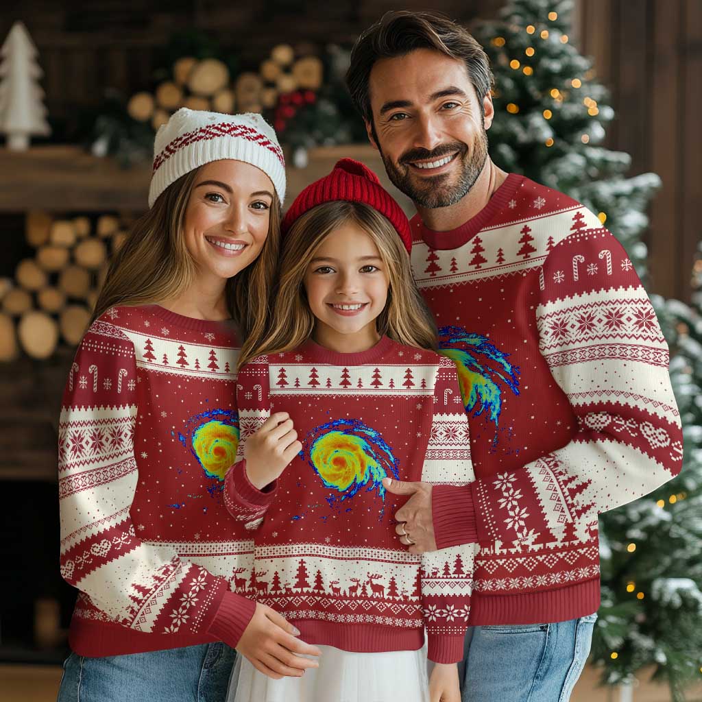 Hurricane Erin Ugly Christmas Sweater Meteorologist Weather Radar Storm Chasing TS11 Red Beige Print Your Wear