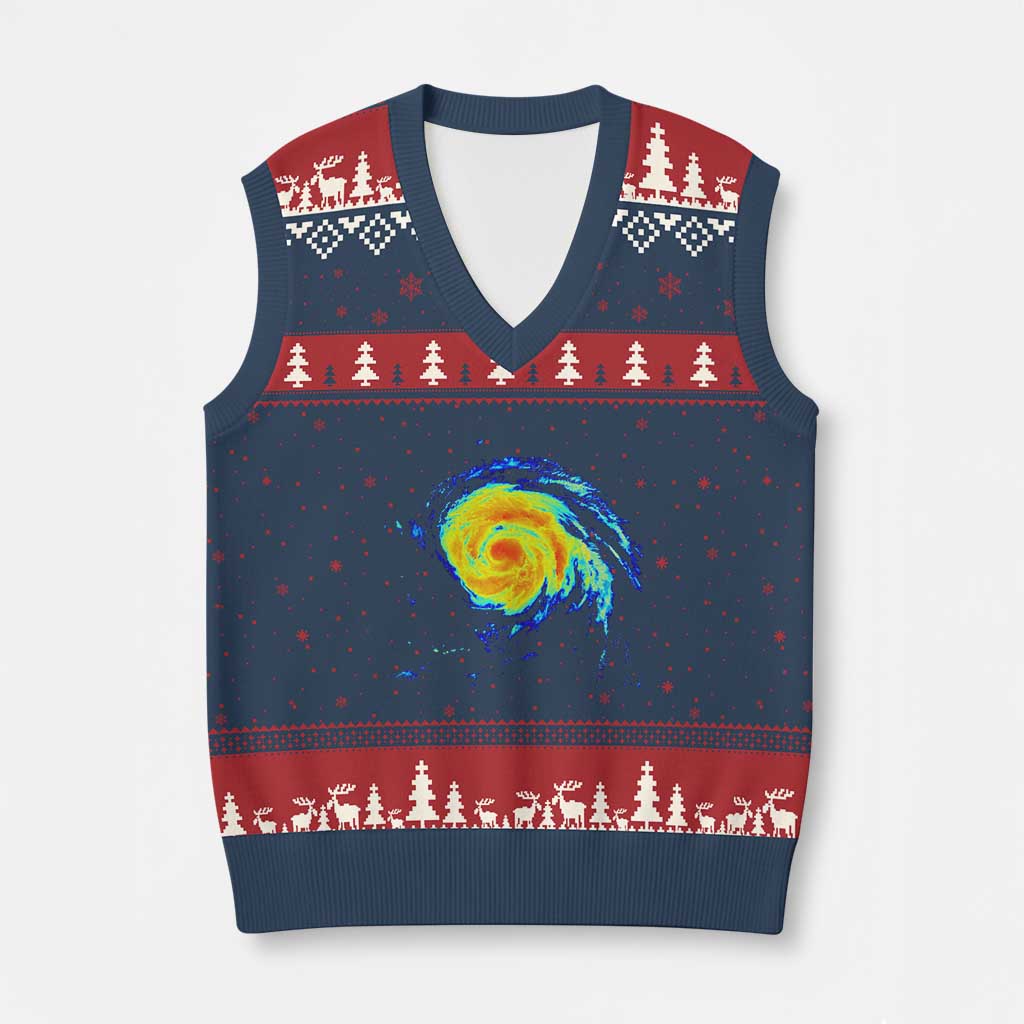 Hurricane Erin V-Neck Knit Sweater Vest Meteorologist Weather Radar Storm Chasing TS11 Navy Red Print Your Wear