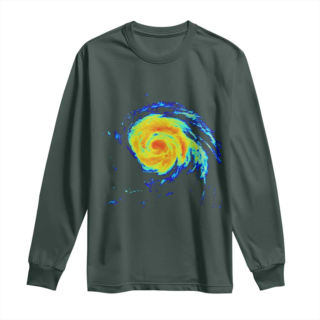 Hurricane Erin Long Sleeve Shirt Meteorologist Weather Radar Storm Chasing TS11 Dark Forest Green Print Your Wear