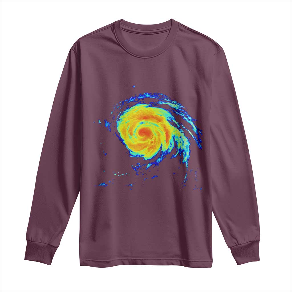 Hurricane Erin Long Sleeve Shirt Meteorologist Weather Radar Storm Chasing TS11 Maroon Print Your Wear