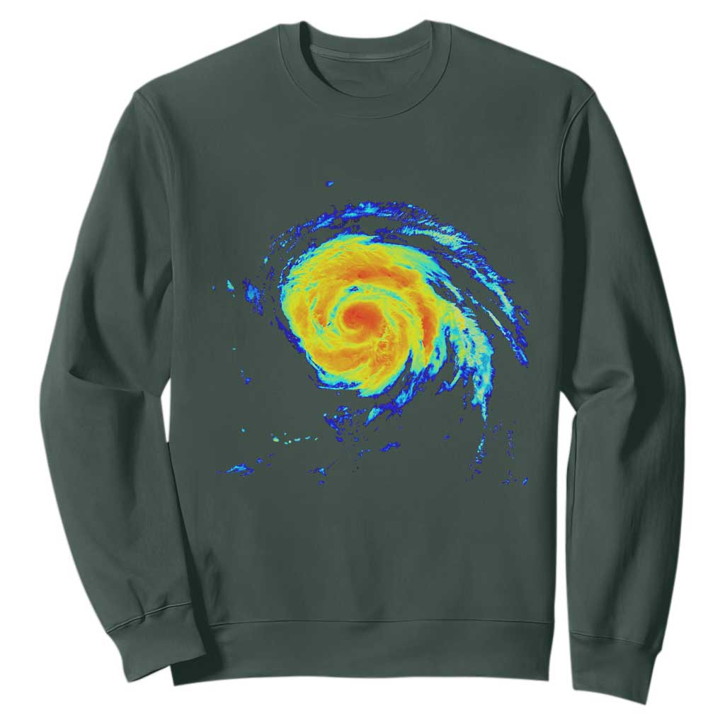 Hurricane Erin Sweatshirt Meteorologist Weather Radar Storm Chasing TS11 Dark Forest Green Print Your Wear