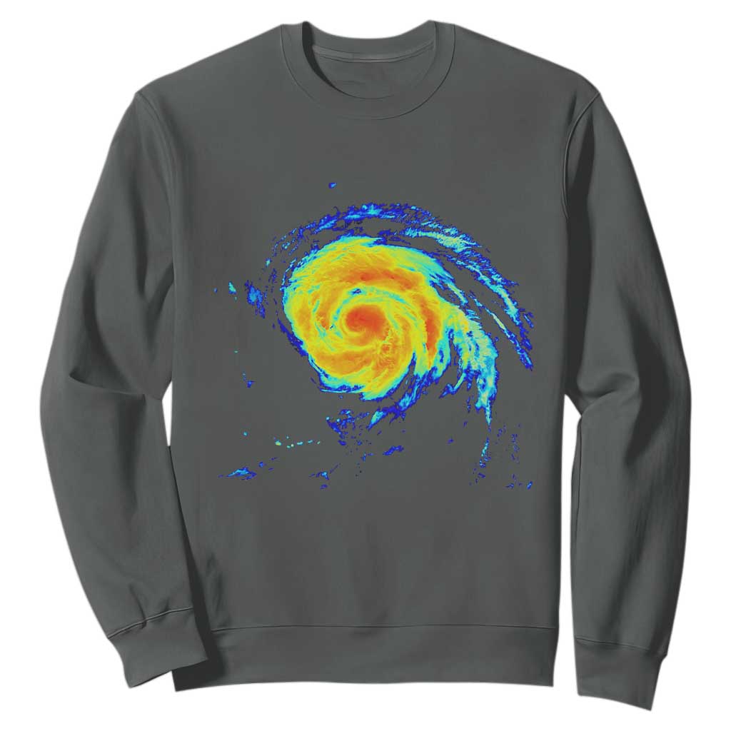 Hurricane Erin Sweatshirt Meteorologist Weather Radar Storm Chasing TS11 Dark Heather Print Your Wear