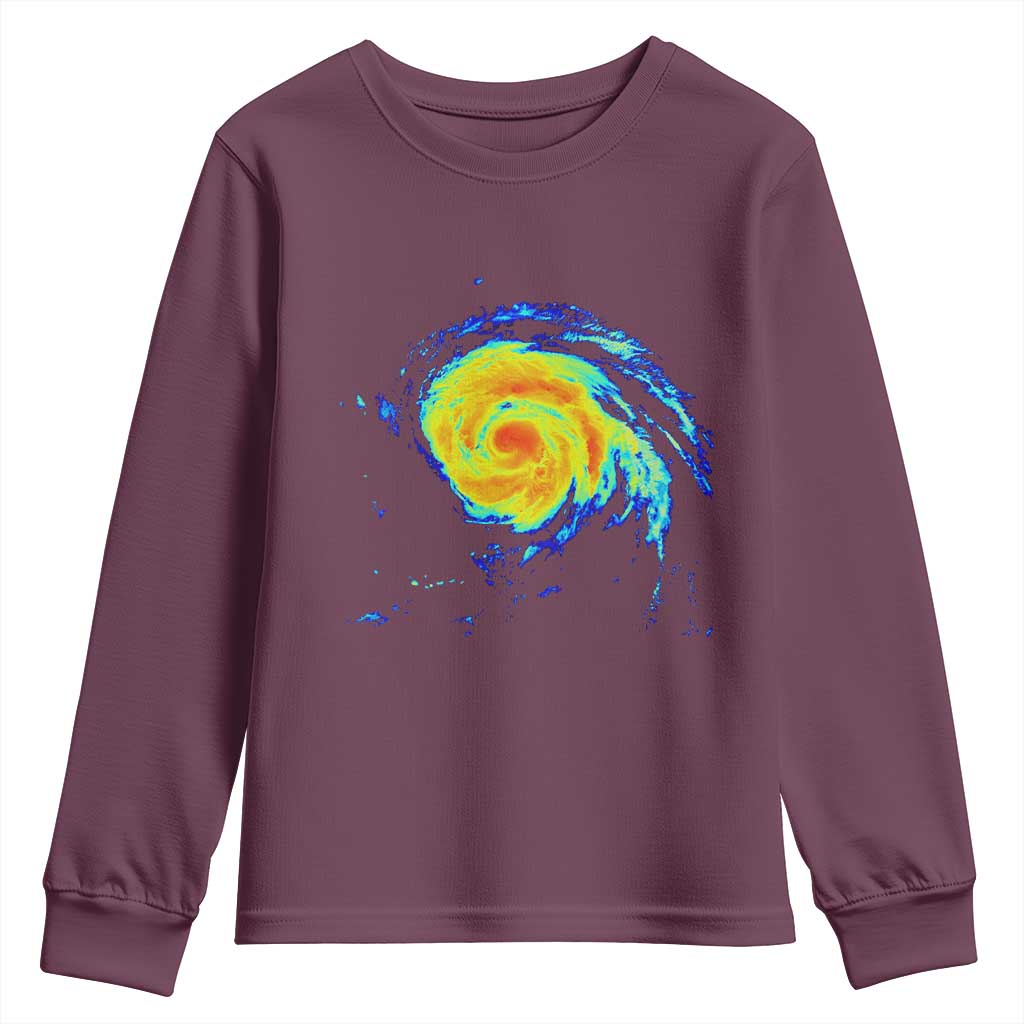 Hurricane Erin Youth Sweatshirt Meteorologist Weather Radar Storm Chasing TS11 Maroon Print Your Wear