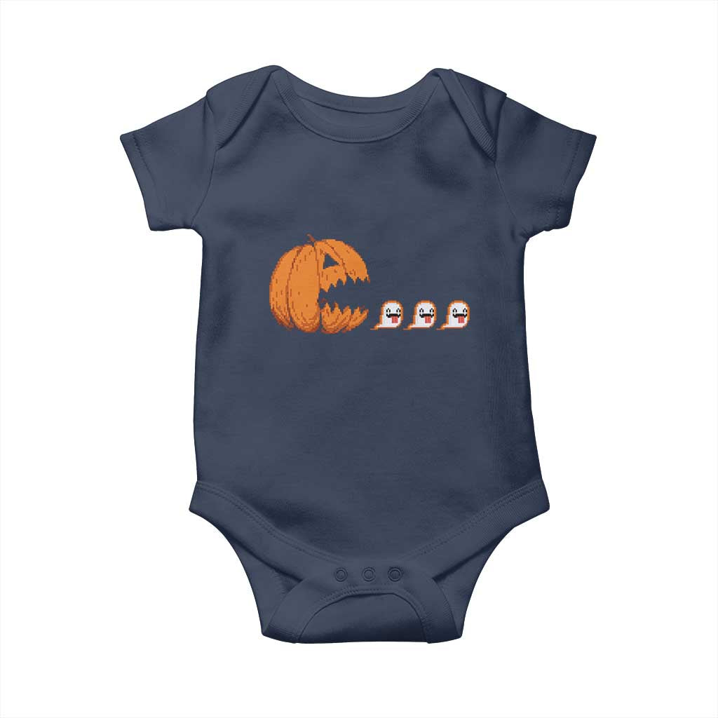 Funny Halloween Gamer Video Gaming Pumpkin Ghost Baby Onesie TS11 Navy Print Your Wear