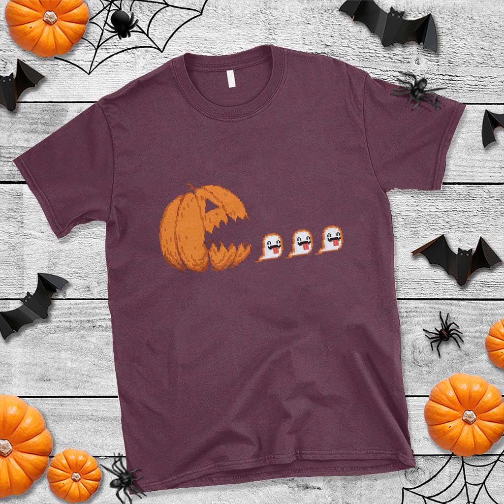 Funny Halloween Gamer Video Gaming Pumpkin Ghost T Shirt TS11 Maroon Print Your Wear