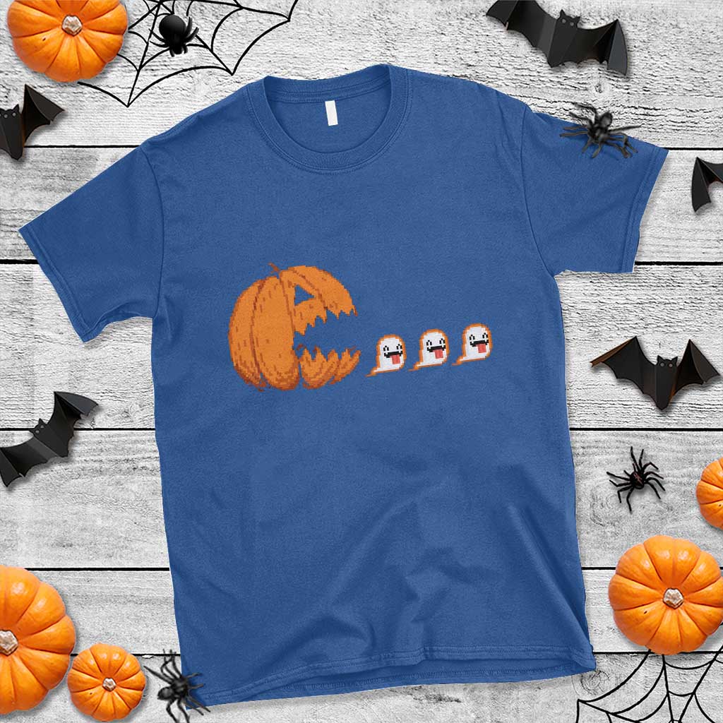Funny Halloween Gamer Video Gaming Pumpkin Ghost T Shirt TS11 Royal Blue Print Your Wear