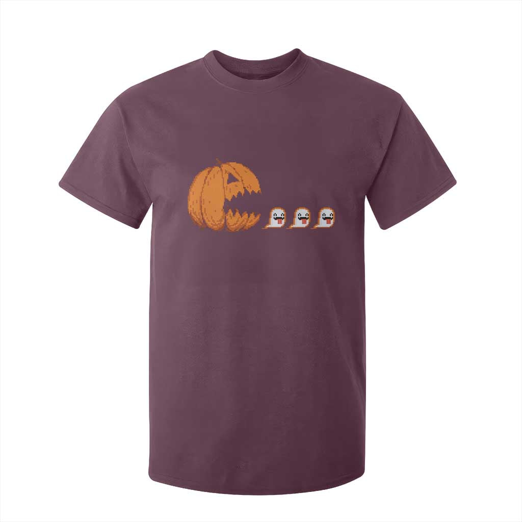 Funny Halloween Gamer Video Gaming Pumpkin Ghost T Shirt For Kid TS11 Maroon Print Your Wear