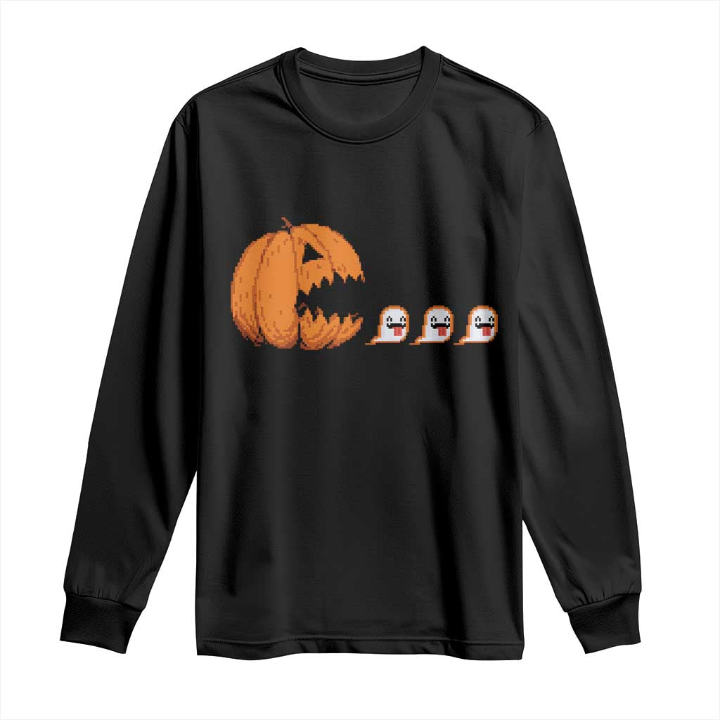 Funny Halloween Gamer Video Gaming Pumpkin Ghost Long Sleeve Shirt TS11 Black Print Your Wear