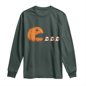 Funny Halloween Gamer Video Gaming Pumpkin Ghost Long Sleeve Shirt TS11 Dark Forest Green Print Your Wear