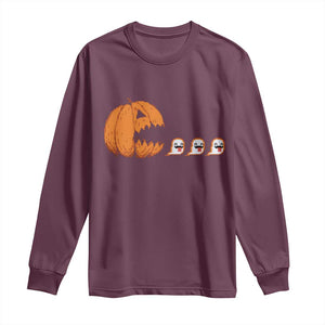 Funny Halloween Gamer Video Gaming Pumpkin Ghost Long Sleeve Shirt TS11 Maroon Print Your Wear