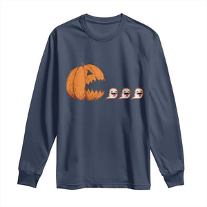 Funny Halloween Gamer Video Gaming Pumpkin Ghost Long Sleeve Shirt TS11 Navy Print Your Wear