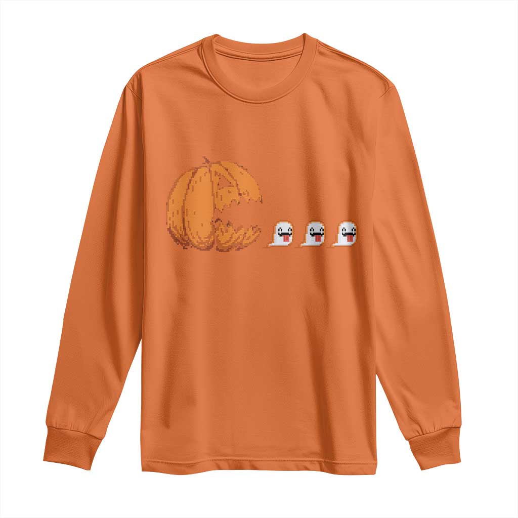 Funny Halloween Gamer Video Gaming Pumpkin Ghost Long Sleeve Shirt TS11 Orange Print Your Wear