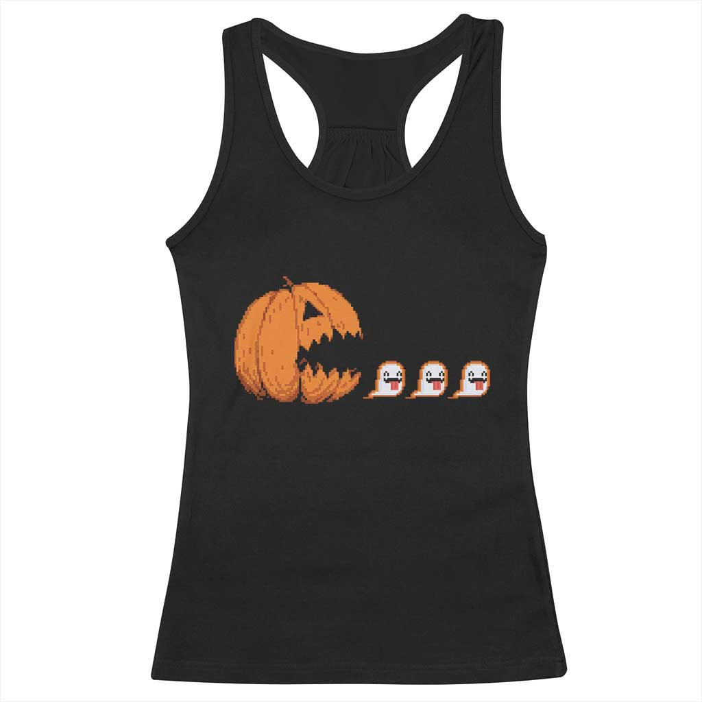 Funny Halloween Gamer Video Gaming Pumpkin Ghost Racerback Tank Top TS11 Black Print Your Wear