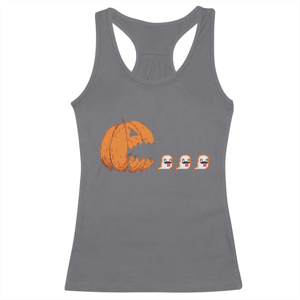 Funny Halloween Gamer Video Gaming Pumpkin Ghost Racerback Tank Top TS11 Charcoal Print Your Wear