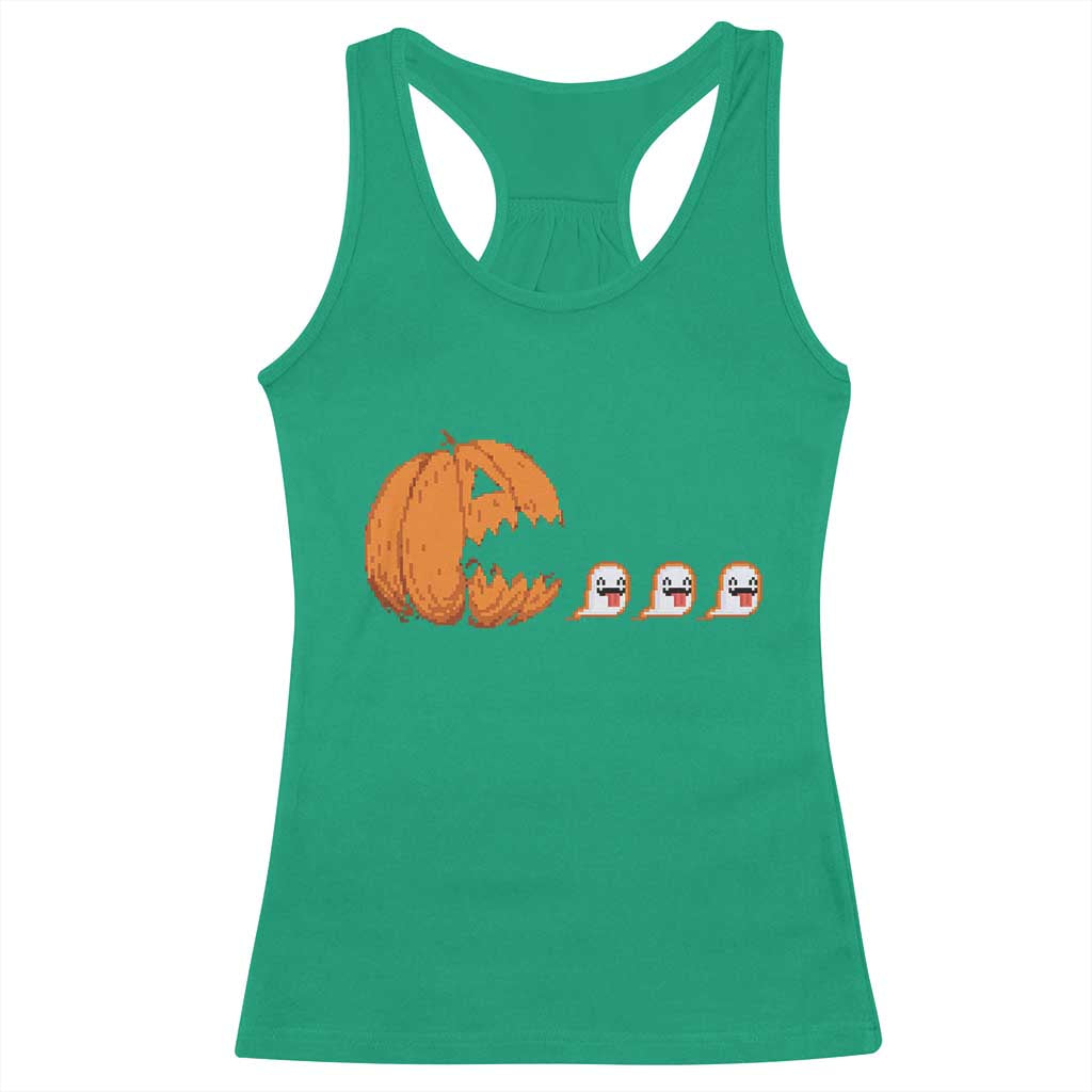 Funny Halloween Gamer Video Gaming Pumpkin Ghost Racerback Tank Top TS11 Irish Green Print Your Wear