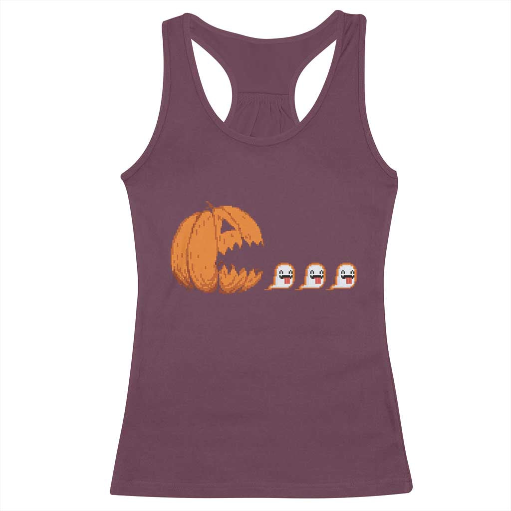 Funny Halloween Gamer Video Gaming Pumpkin Ghost Racerback Tank Top TS11 Maroon Print Your Wear