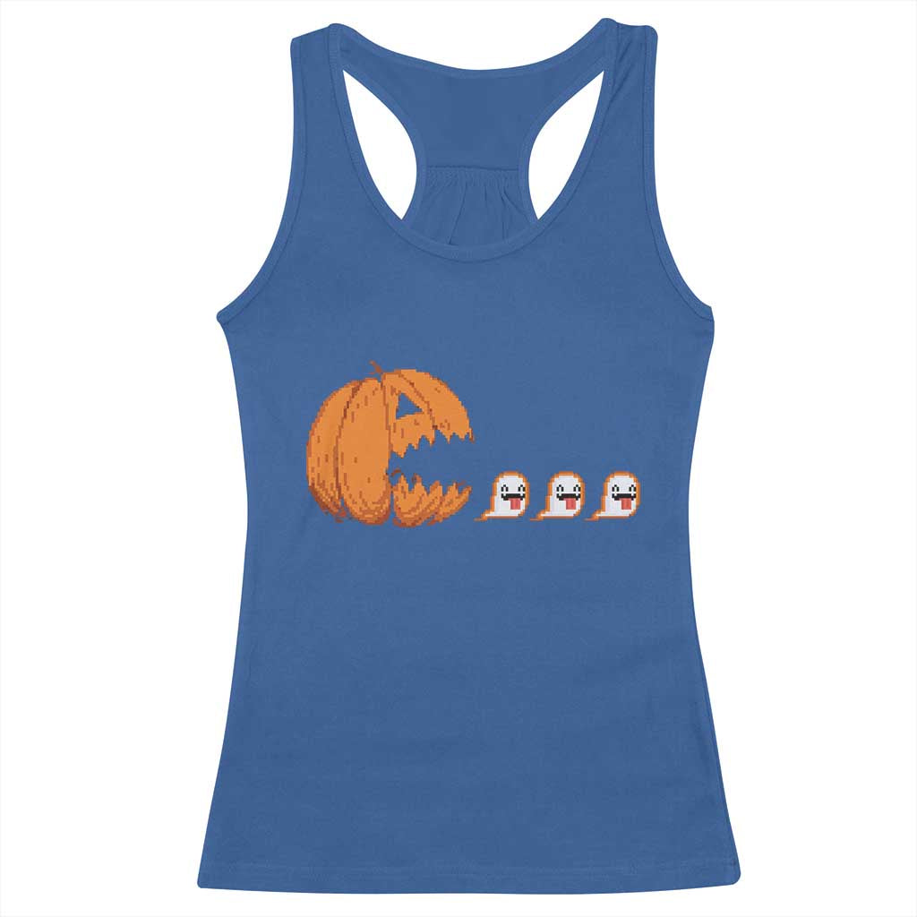 Funny Halloween Gamer Video Gaming Pumpkin Ghost Racerback Tank Top TS11 Royal Blue Print Your Wear