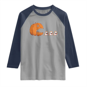 Funny Halloween Gamer Video Gaming Pumpkin Ghost Raglan Shirt TS11 Sport Gray Navy Print Your Wear