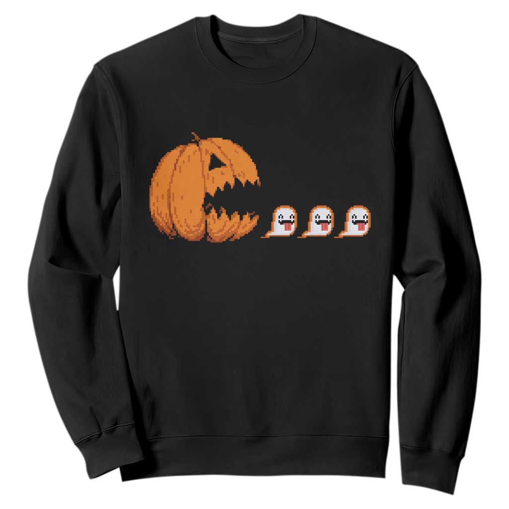 Funny Halloween Gamer Video Gaming Pumpkin Ghost Sweatshirt TS11 Black Print Your Wear